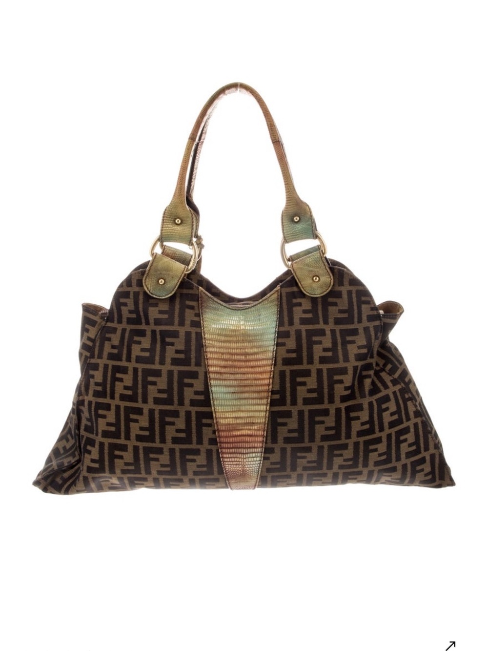 2003 Archive Fendi Zucca Devil Trapezio Tote with Multicolor Lizard Trim